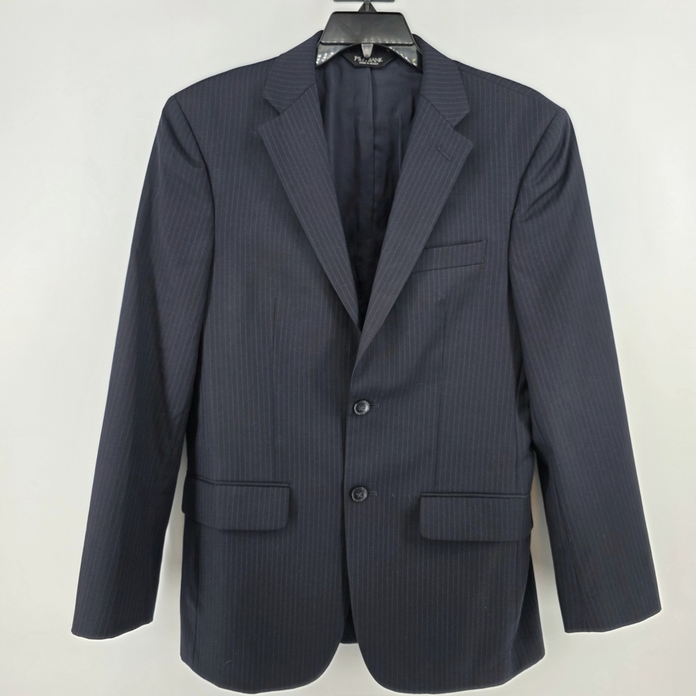 Jos. A. Bank Mens 38R Traveler Collection Navy Blue Pinstripe Wool Blazer Sport